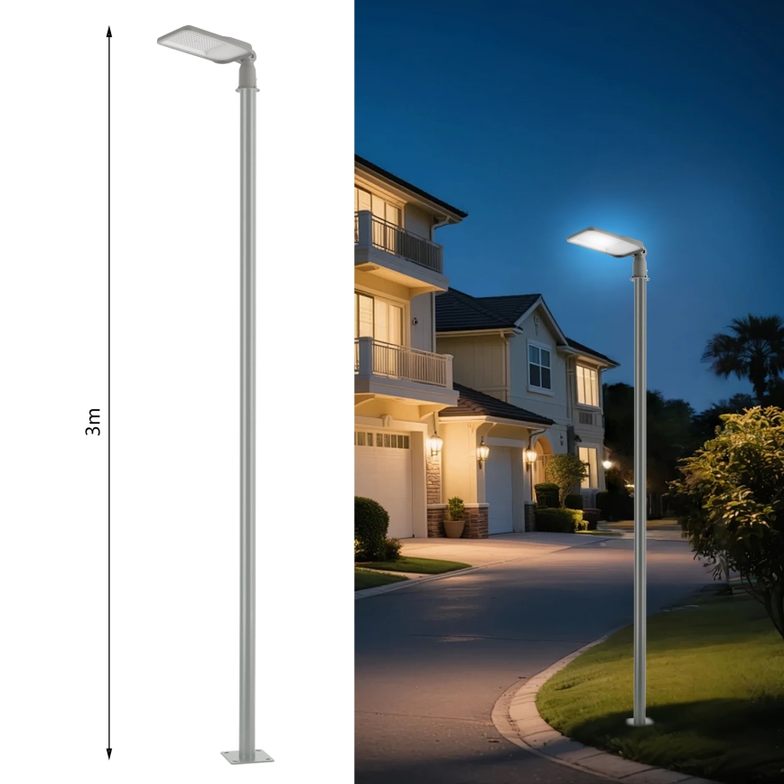 Brilagi - LED vonkajšia pouličná lampa so stĺpom a kĺbom 3 m URBANLIGHT LED/100W/230V sivá IP65