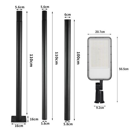 Brilagi - LED vonkajšie pouličné svietidlo so stĺpom a kĺbom 3 m URBANLIGHT LED/200W/230V čierne IP65