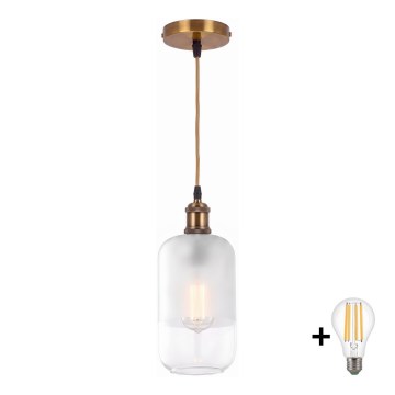 BRILAGI - LED závesné svietidlo na lankách RETRO GLASS 1xE27/60W/230V pr. 14 cm zlatá/biela