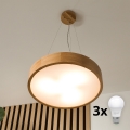 Brilagi - LED závesné svietidlo na lanku CARVALHO 3×E27/60W/230V, dub, Ø 47,5 cm