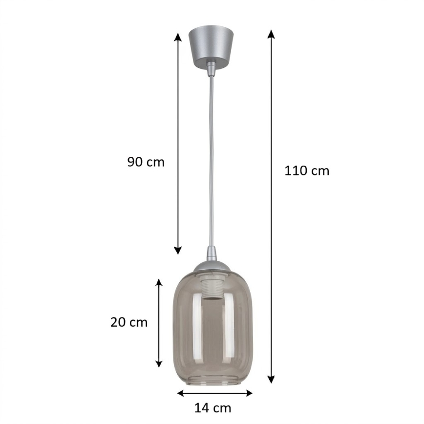 BRILAGI - LED luster na lanku RETRO GLASS 1xE27/60W/230V pr. 14 cm strieborná/dymová sivá
