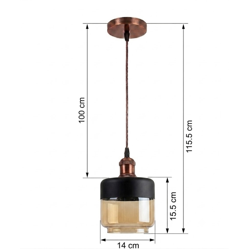 Brilagi - LED luster na lanku RETRO GLASS 1xE27/60W/230V pr. 14 cm medená/dymová béžová/čierna