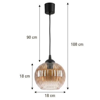 Brilagi - LED luster na lanku RETRO GLASS 1xE27/60W/230V, priemer 18 cm, čierna/dymovo-hnedá