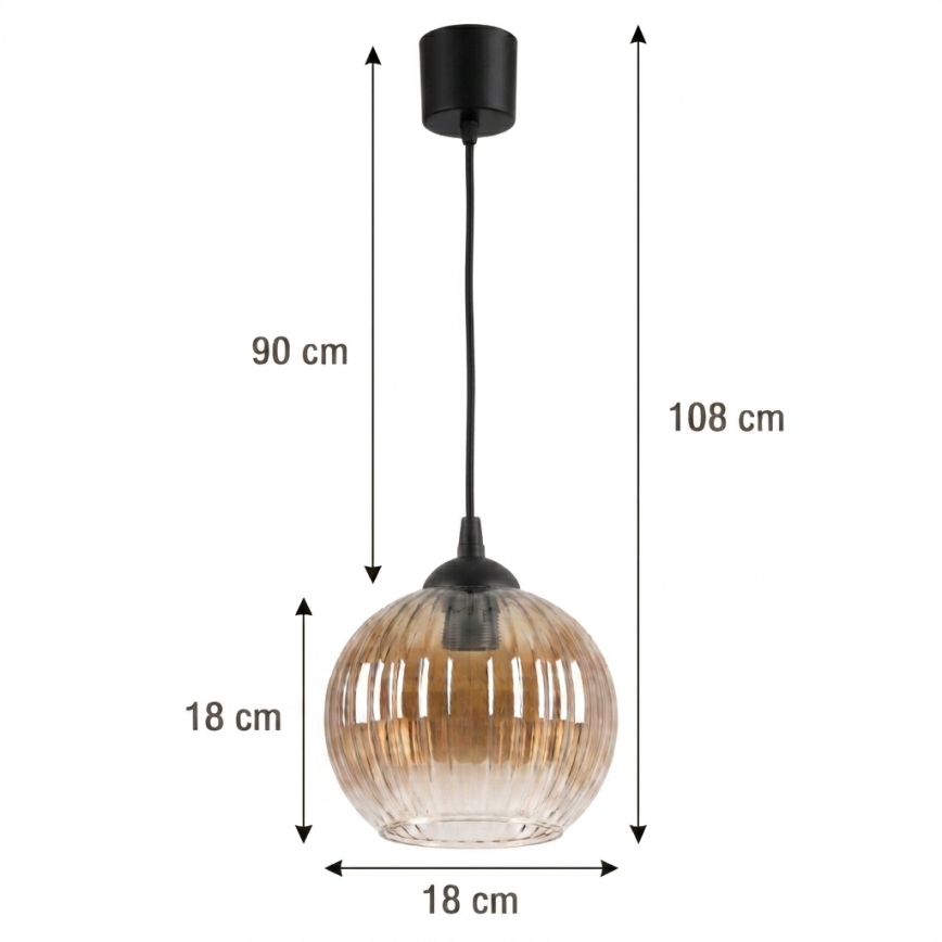 Brilagi - LED luster na lanku RETRO GLASS 1xE27/60W/230V, priemer 18 cm, čierna/dymovo-hnedá