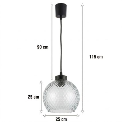 Brilagi - LED luster na lanku RETRO GLASS 1xE27/60W/230V pr. 25 cm čierna/dymovo sivá