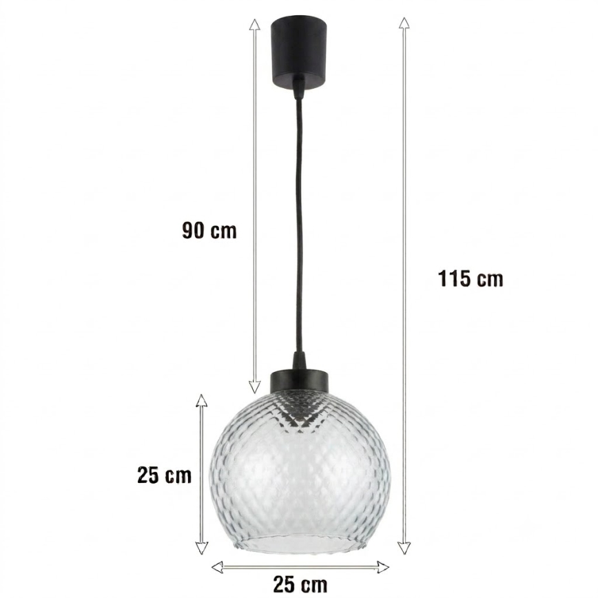 Brilagi - LED luster na lanku RETRO GLASS 1xE27/60W/230V pr. 25 cm čierna/dymovo sivá