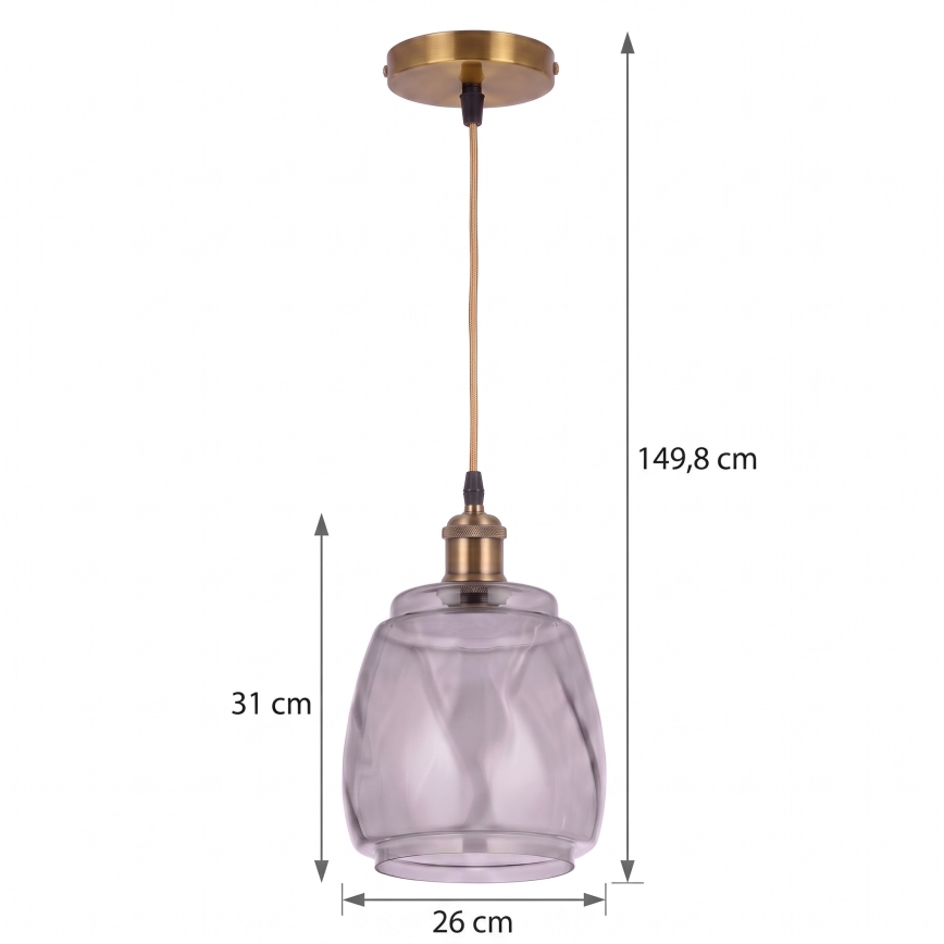 BRILAGI - LED luster na lanku RETRO GLASS 1xE27/60W/230V priemer 26 cm zlatá/dymová sivá