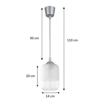 BRILAGI - LED závesné svietidlo na lanku RETRO GLASS, 1xE27/60W/230V, priemer 14 cm, strieborná/biela