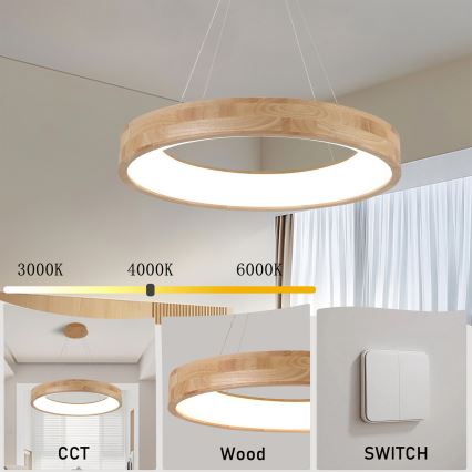 Brilagi - LED závesný luster na lanku FALCON WOOD LED/40W/230V 3000/4000/6000K, priemer 60 cm, drevo