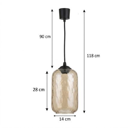 Brilagi - LED zavesný luster na lane RETRO GLASS 1xE27/60W/230V pr. 14 cm čierna/dymová hnedá