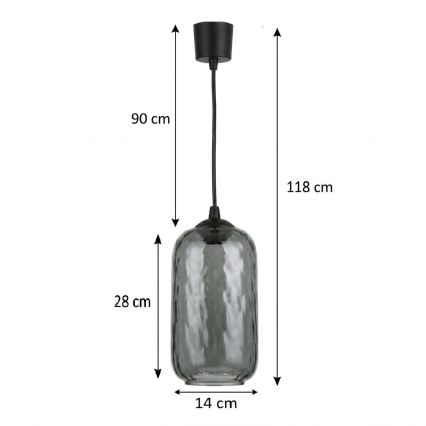Brilagi - LED luster na lanku RETRO GLASS 1xE27/60W/230V pr. 14 cm čierna/dymovo sivá