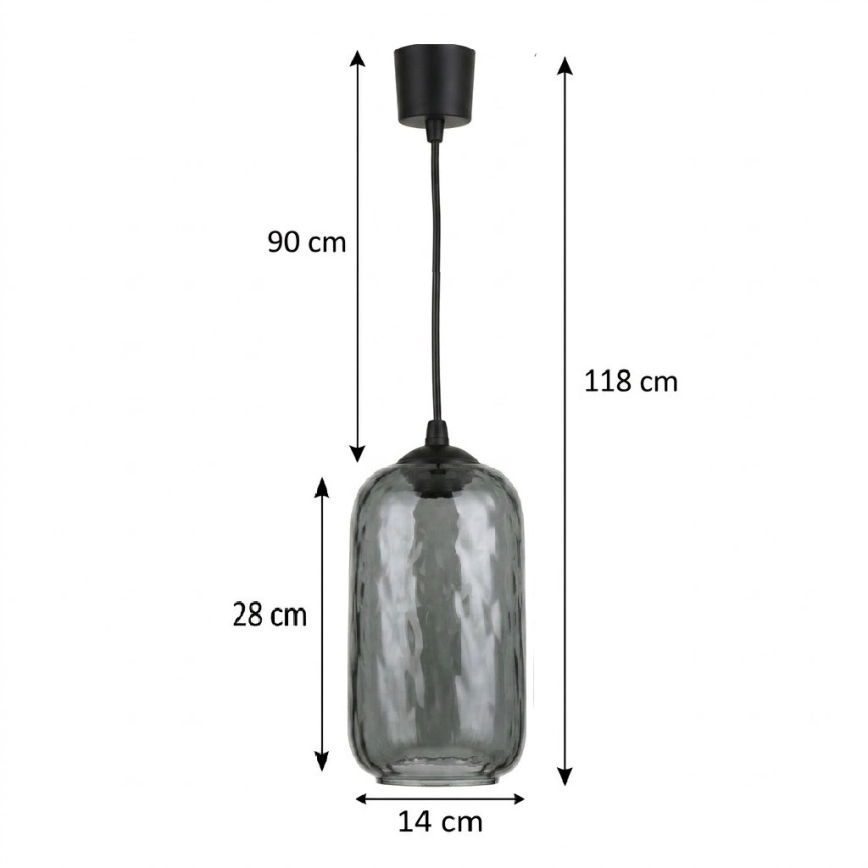 Brilagi - LED luster na lanku RETRO GLASS 1xE27/60W/230V pr. 14 cm čierna/dymovo sivá