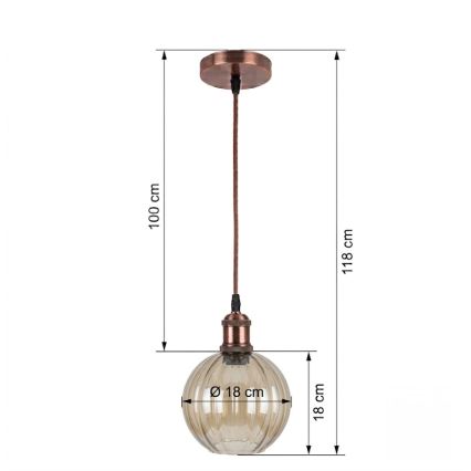 BRILAGI - LED luster na lanku RETRO GLASS 1xE27/60W/230V priemer 18 cm medená/dymová hnedá