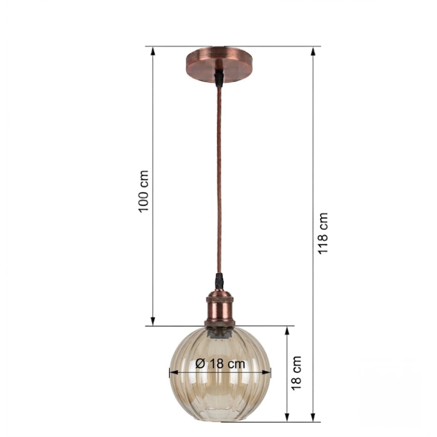 BRILAGI - LED luster na lanku RETRO GLASS 1xE27/60W/230V priemer 18 cm medená/dymová hnedá