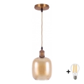 BRILAGI - LED závesný luster na lanku RETRO GLASS 1xE27/60W/230V pr. 14 cm zlatá/dymová hnedá