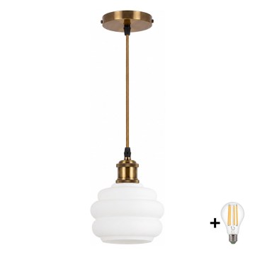 BRILAGI - LED závesný luster na lanku RETRO GLASS 1xE27/60W/230V pr. 20 cm zlatá/biela
