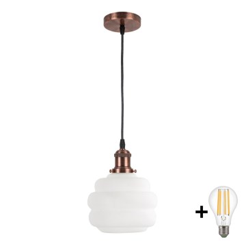 Brilagi - LED závesný luster RETRO GLASS 1xE27/60W/230V Ø 20 cm medený/biely