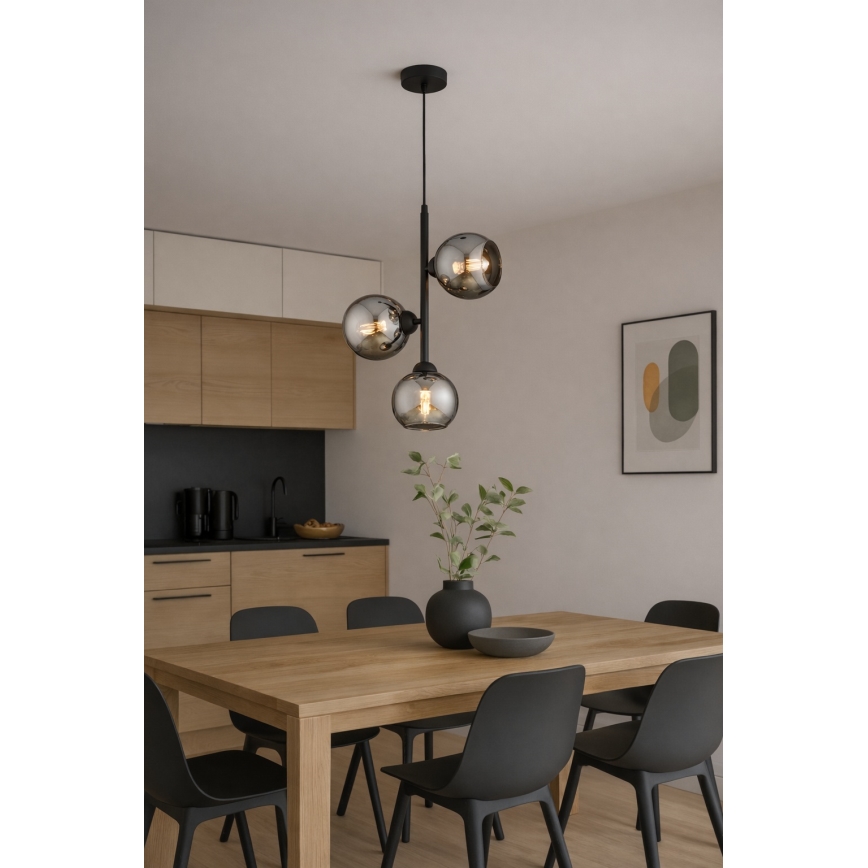 Brilagi - Luster na lane DIOR 3xE27/60W/230V čierna/dymovo sivá