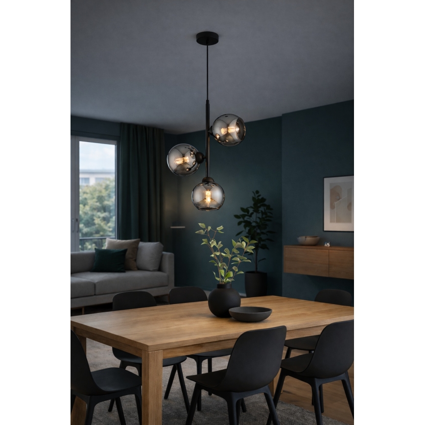 Brilagi - Luster na lane DIOR 3xE27/60W/230V čierna/dymovo sivá