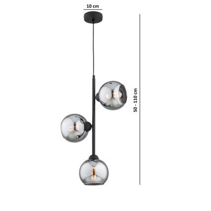 Brilagi - Luster na lane DIOR 3xE27/60W/230V čierna/dymovo sivá