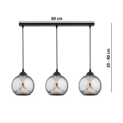 Brilagi - Luster na lankách DIOR 3xE27/60W/230V čierna/dymová sivá