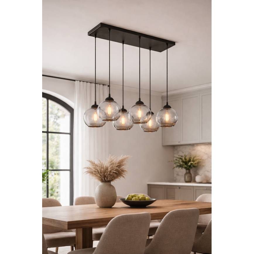 Brilagi - Luster na lanku 6xE27/60W/230V čierna/dymová sivá