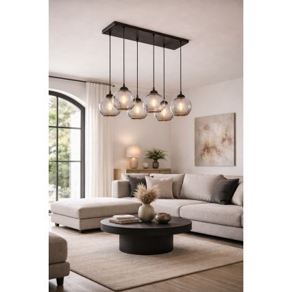 Brilagi - Luster na lanku 6xE27/60W/230V čierna/dymová sivá