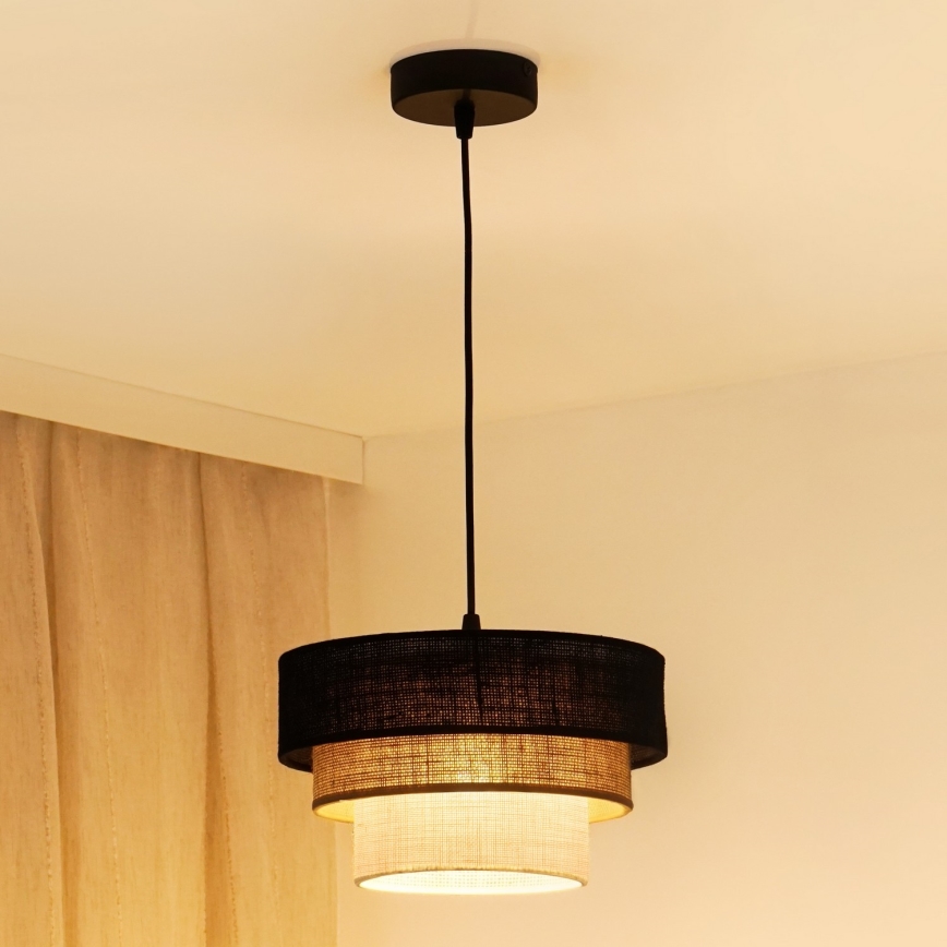 Brilagi - Luster na lanku ASPEN LUNETA 1xE27/15W/230V pr. 25 cm čierna/béžová/krémová