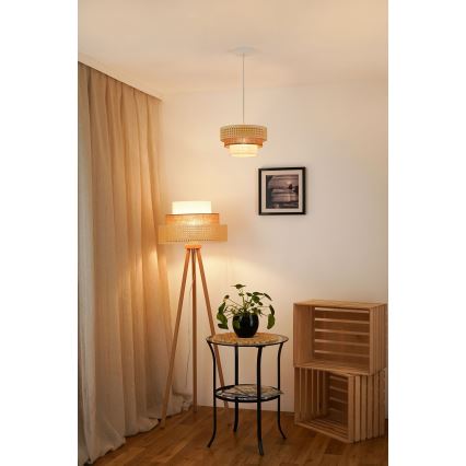 Brilagi - Luster na lanku CEDAR LUNETA 1xE27/15W/230V pr. 25 ratan/hnedá/krémová
