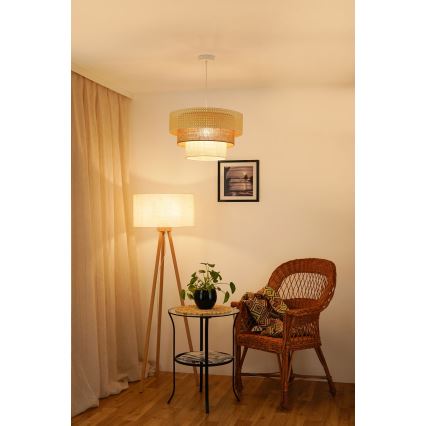 Brilagi - Luster na lanku CEDAR LUNETA 1xE27/15W/230V pr. 45 ratan/hnedá/krémová