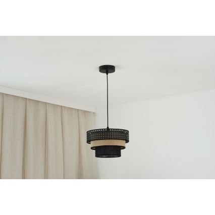 Brilagi - Luster na lanku DAKOTA LUNETA 1xE27/15W/230V pr. 25 cm čierna/ratan