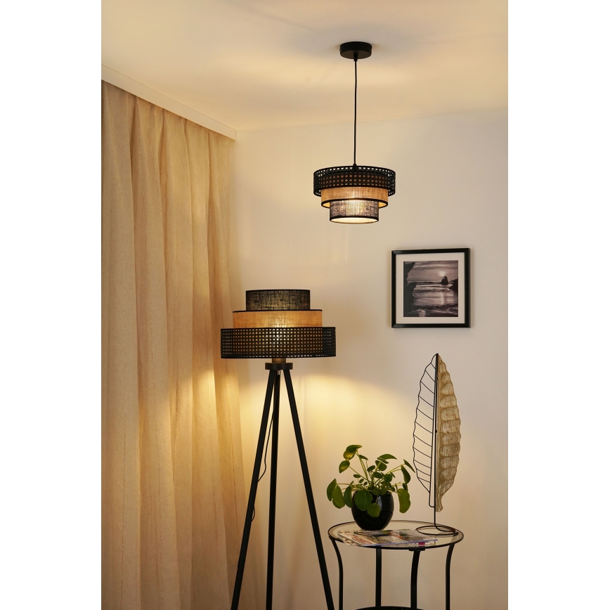 Brilagi - Luster na lanku DAKOTA LUNETA 1xE27/15W/230V pr. 25 cm čierna/ratan