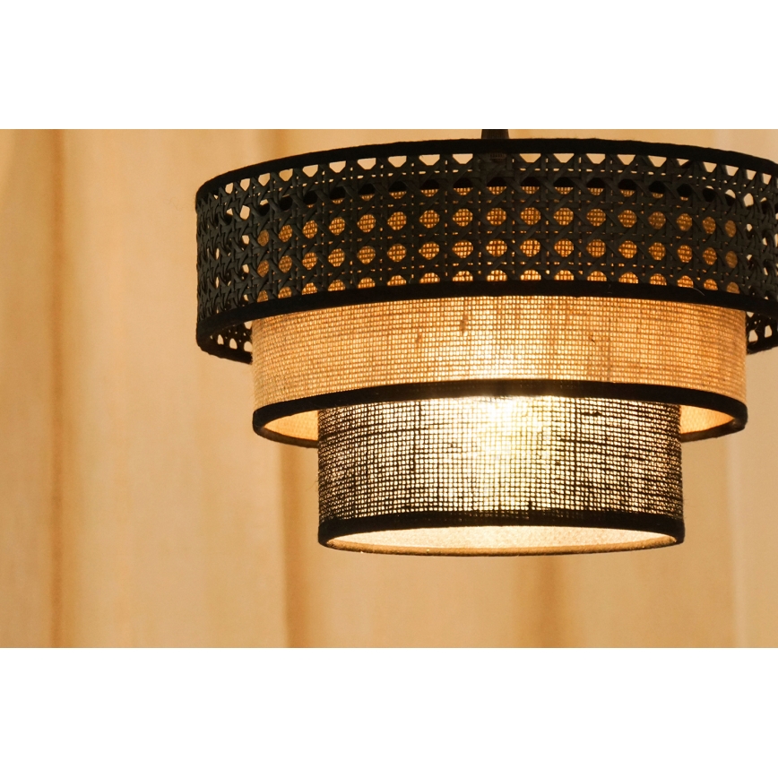 Brilagi - Luster na lanku DAKOTA LUNETA 1xE27/15W/230V pr. 25 cm čierna/ratan