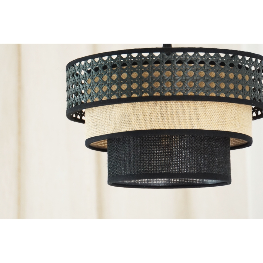 Brilagi - Luster na lanku DAKOTA LUNETA 1xE27/15W/230V pr. 25 cm čierna/ratan