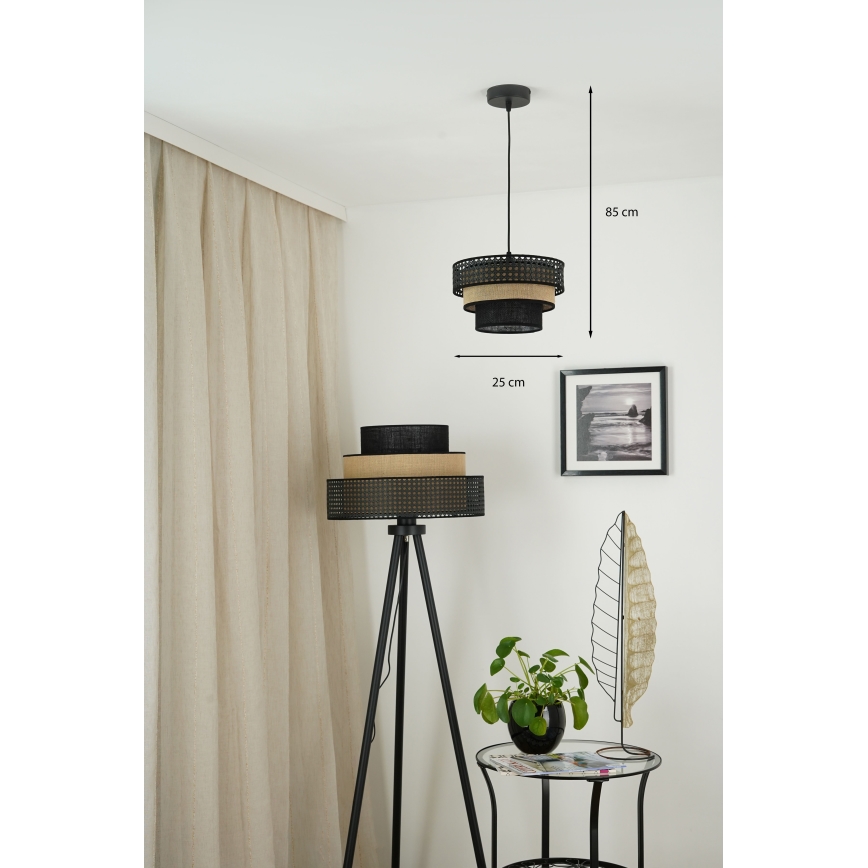 Brilagi - Luster na lanku DAKOTA LUNETA 1xE27/15W/230V pr. 25 cm čierna/ratan