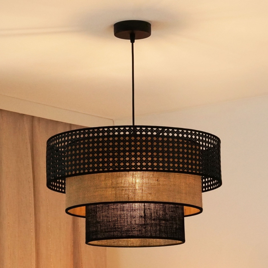 Brilagi - Luster na lanku DAKOTA LUNETA 1xE27/15W/230V pr. 45 cm čierna/ratan