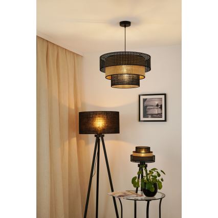 Brilagi - Luster na lanku DAKOTA LUNETA 1xE27/15W/230V pr. 45 cm čierna/ratan