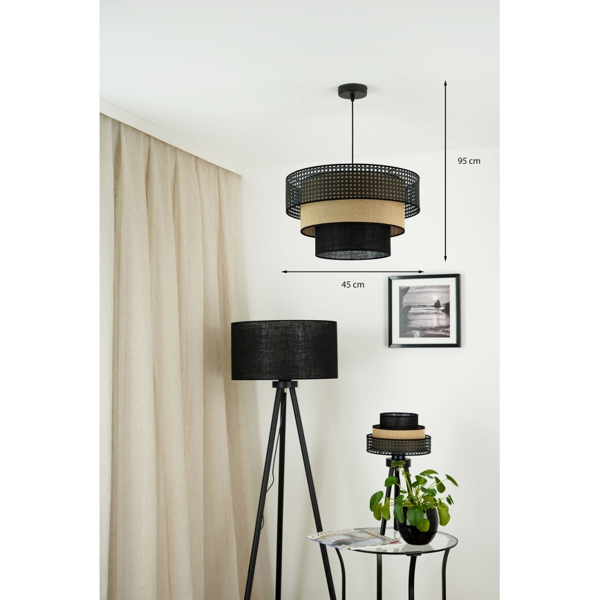 Brilagi - Luster na lanku DAKOTA LUNETA 1xE27/15W/230V pr. 45 cm čierna/ratan
