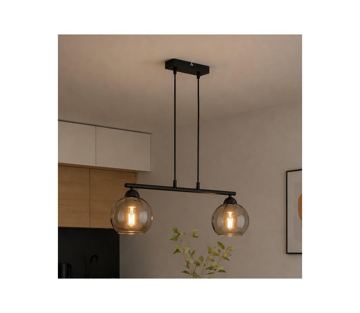 Brilagi - Luster na lanku DIOR 2xE27/60W/230V čierna/dymová sivá 59-007B