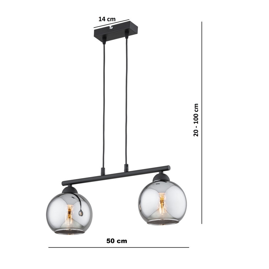 Brilagi - Luster na lanku DIOR 2xE27/60W/230V čierna/dymová sivá