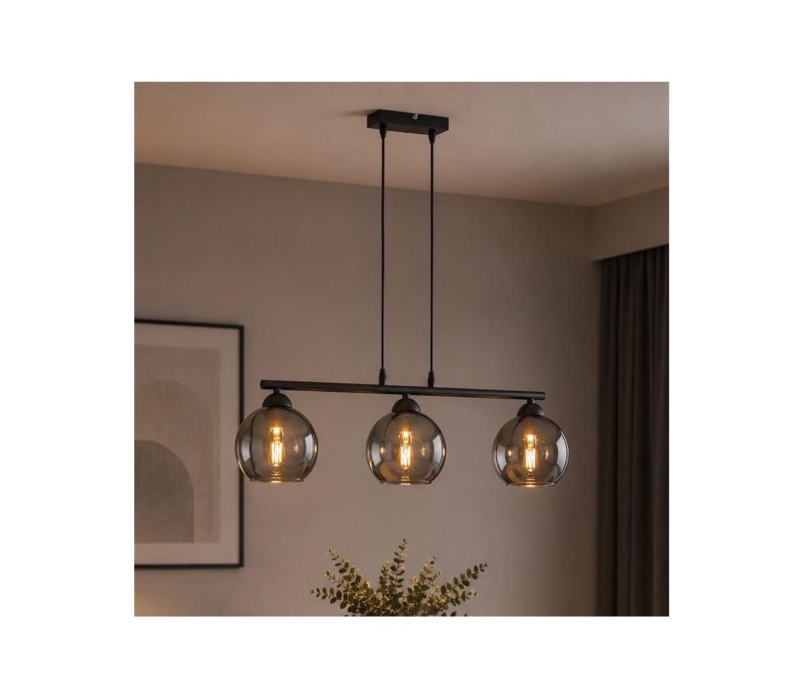 Brilagi - Luster na lanku DIOR 3xE27/60W/230V čierna/dymová šedá 59-008B