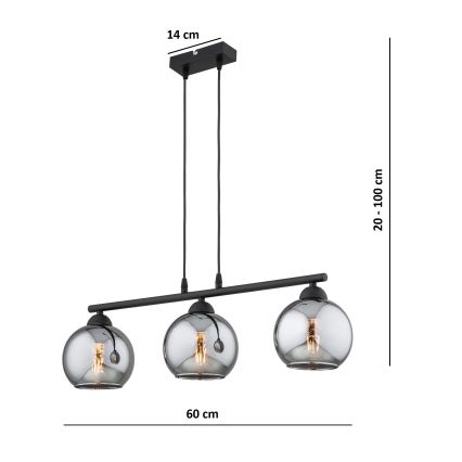Brilagi - Luster na lanku DIOR 3xE27/60W/230V čierna/dymová šedá