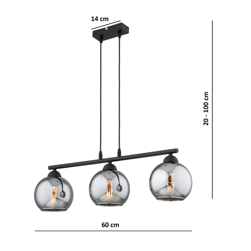 Brilagi - Luster na lanku DIOR 3xE27/60W/230V čierna/dymová šedá