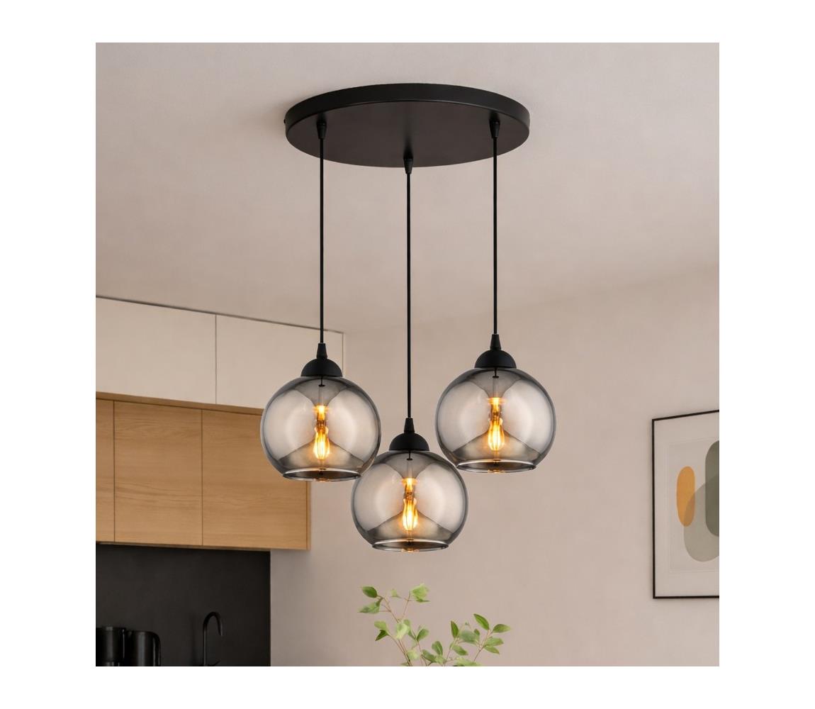 Brilagi - Luster na lanku DIOR 3xE27/60W/230V čierna/dymová sivá 59-005B