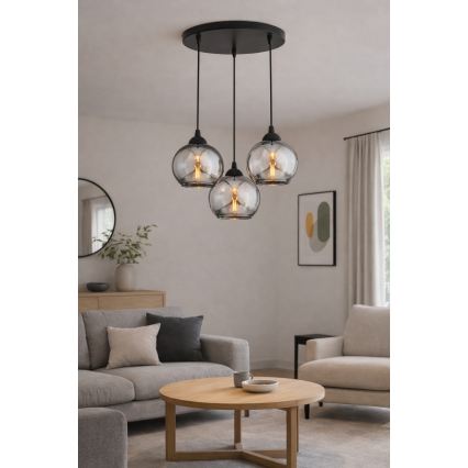 Brilagi - Luster na lanku DIOR 3xE27/60W/230V čierna/dymová sivá