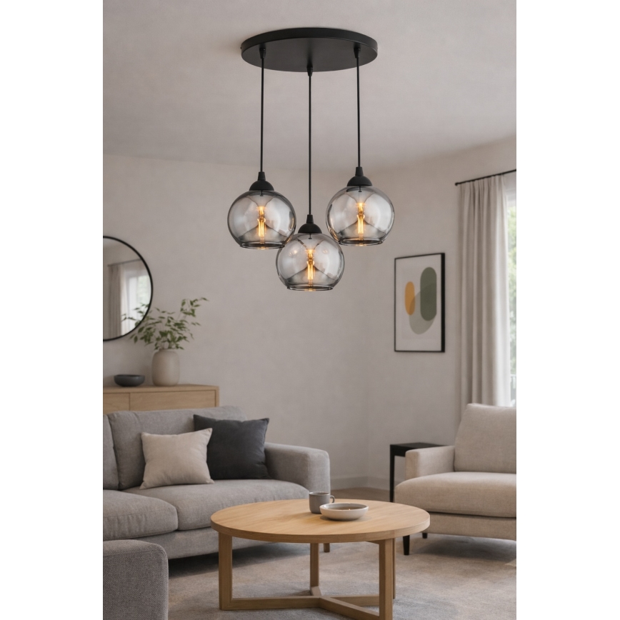 Brilagi - Luster na lanku DIOR 3xE27/60W/230V čierna/dymová sivá