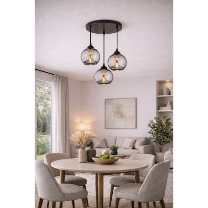 Brilagi - Luster na lanku DIOR 3xE27/60W/230V čierna/dymová sivá