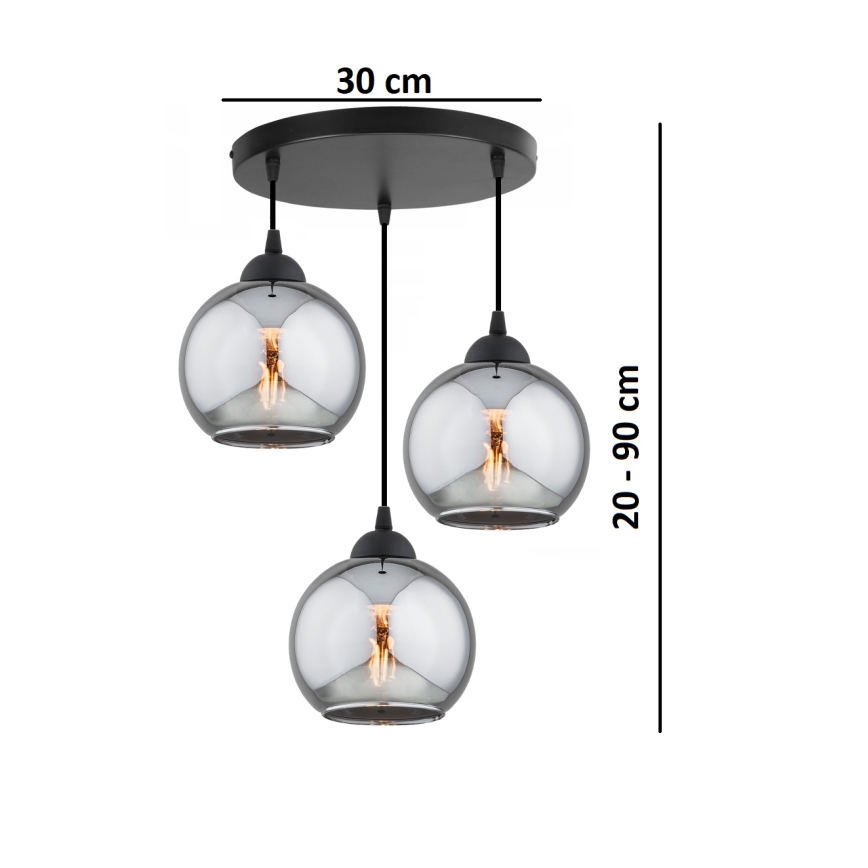 Brilagi - Luster na lanku DIOR 3xE27/60W/230V čierna/dymová sivá