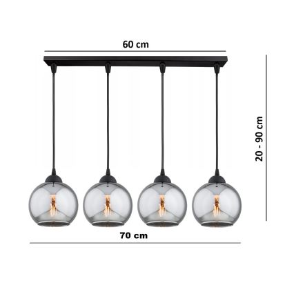 Brilagi - Luster na lanku DIOR 4xE27/60W/230V čierna/dymová sivá