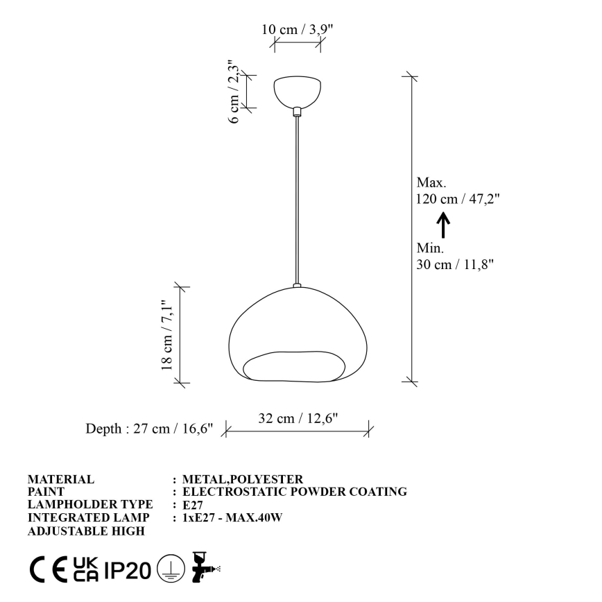 Brilagi - Luster na lanku LOVAL 1xE27/40W/230V priemer 32 cm biela